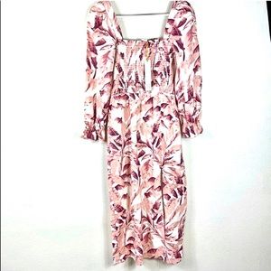 House of Harlow 1960 midi dress cream w/pink tropical print Size S NWT